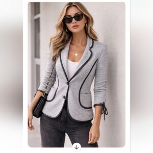 Anthropologie Cartonnier Light Gray Blazer with Dark Trim | Size M